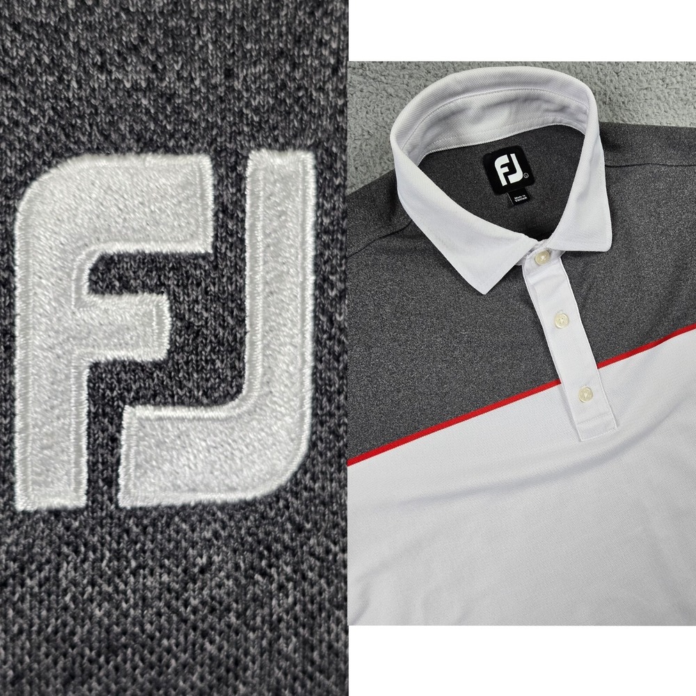 Footjoy FJ Golf Polo Shirt Mens Large Gray White‎ Performance Stretch